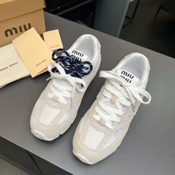 Miu Miu Shoes - Miu Miu Cream Sneakers with Dual Laces